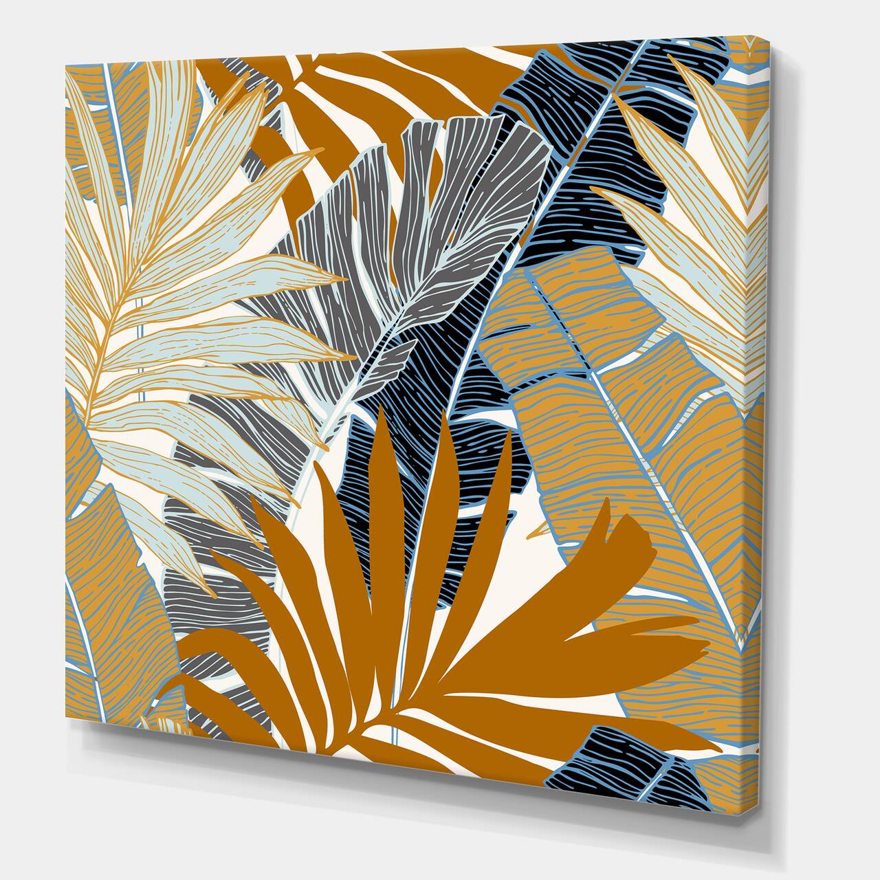 Designart - Abstract Tropical Summer Palm Tree & Banana Leaves - Modern Canvas Wall Art Print